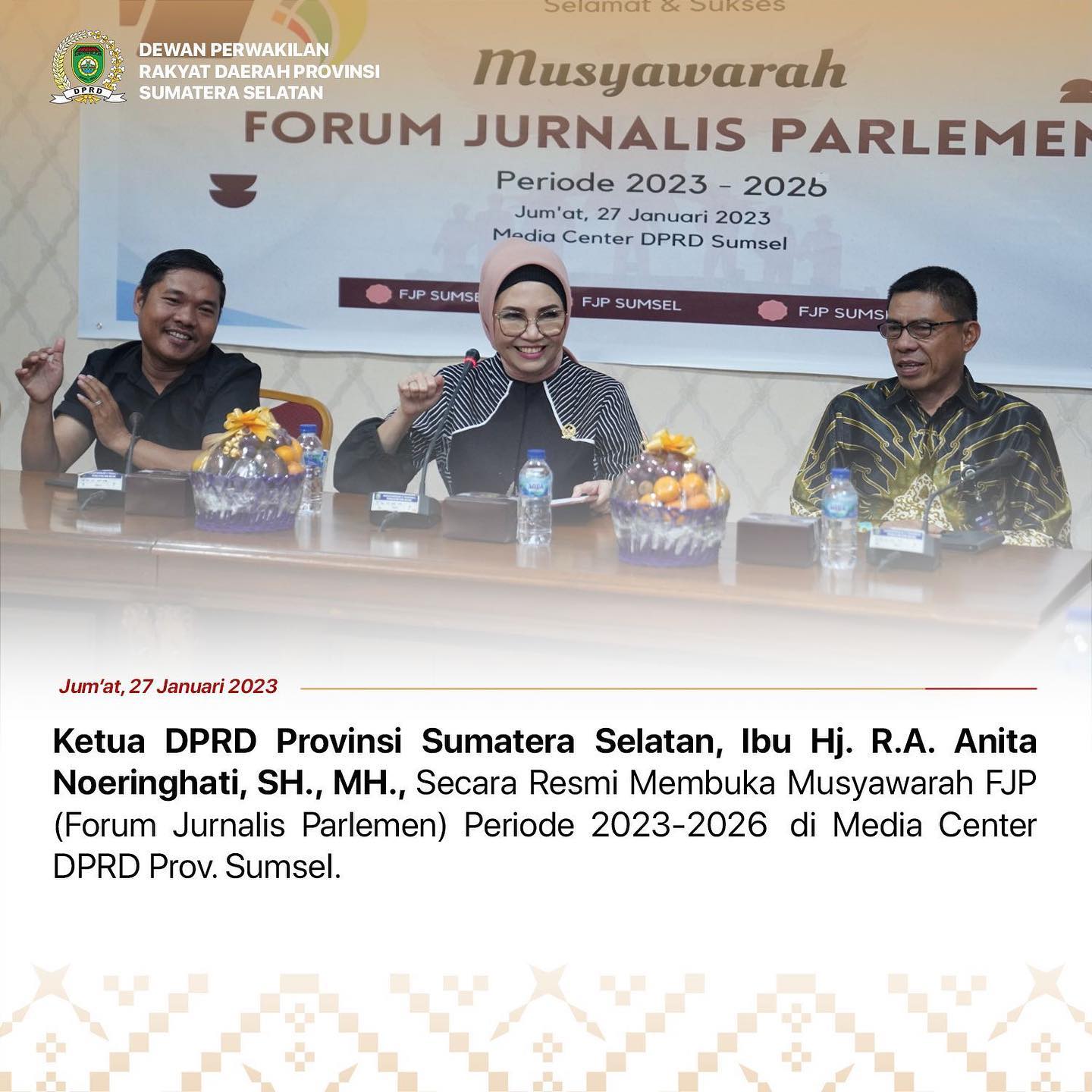Ketua DPRD Sumsel Kukuhkan Pengurus Forum Jurnalis Parlemen Periode 2023-2026